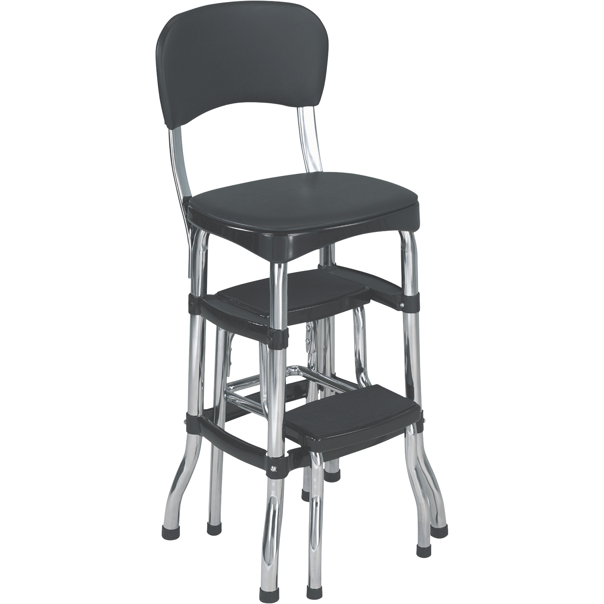 Cosco, Stylaire Retro Chair/StepStool with Pull-Out Steps, Height 2.94 ft, Capacity 225 lb, Material Chrome, Model# 11120CBB1E